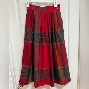 Vintage Liz Claiborne Wool Plaid Midi Skirt Pockets Red Size 4